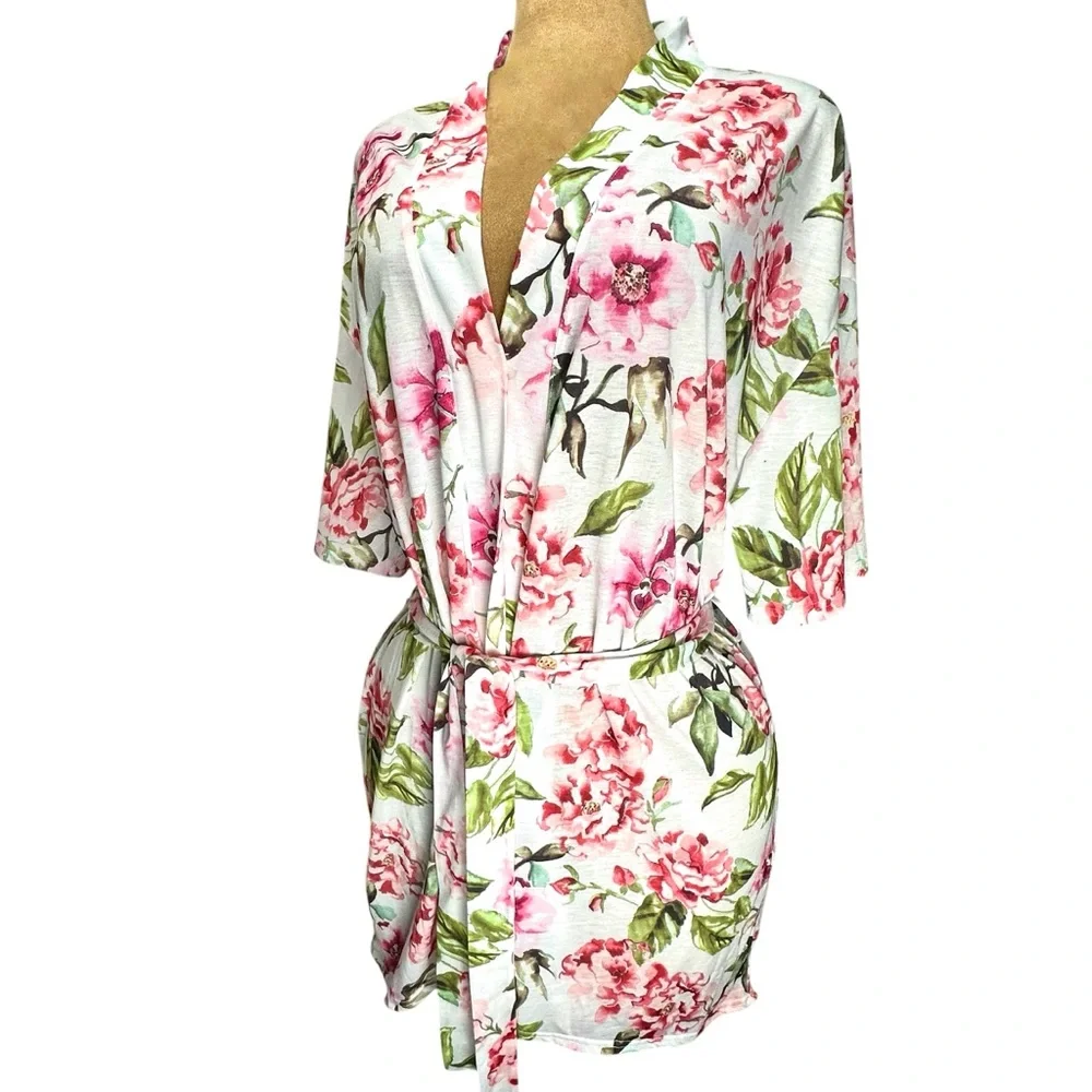 Show Me Your Mumu BRIE Robe Kimono Pink Floral Bridal Beach Cover-Up One‎ Size